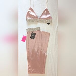 F21 Embellished Blush Satin 2 Piece Set